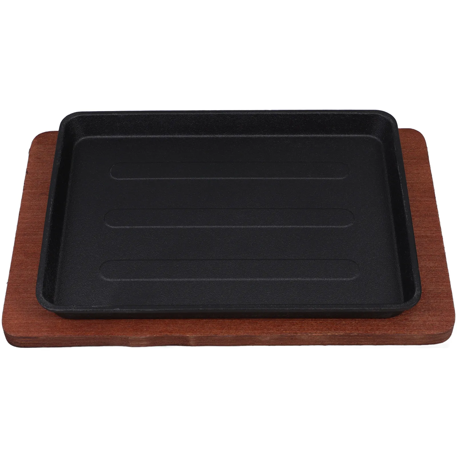 Heavy Duty Rectangular Cast Iron Grill Griddle Pan for Steaks Fajitas Fish Sizzling Teppanyaki Serving Platter with Wooden Base
Heavy Duty Rectangular Cast Iron Grill Griddle Pan for Steaks Fajitas Fish Sizzling Teppanyaki Serving Platter with Wooden Base