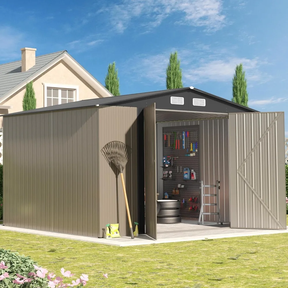 8×10 FT Metal Shed Outdoor with Peaked Roof, Weather Resistant Outdoor Storage Shed with Lockable Double Doors, Customized
8×10 FT Metal Shed Outdoor with Peaked Roof, Weather Resistant Outdoor Storage Shed with Lockable Double Doors, Customized
