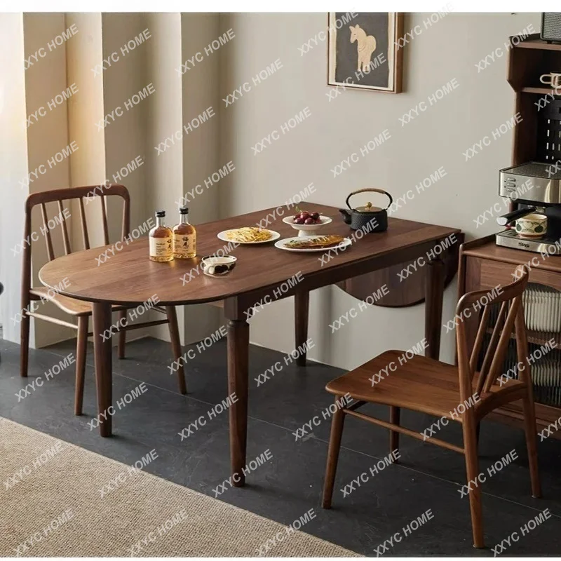 L small household retractable rectangular dining table black walnut folding dining table
