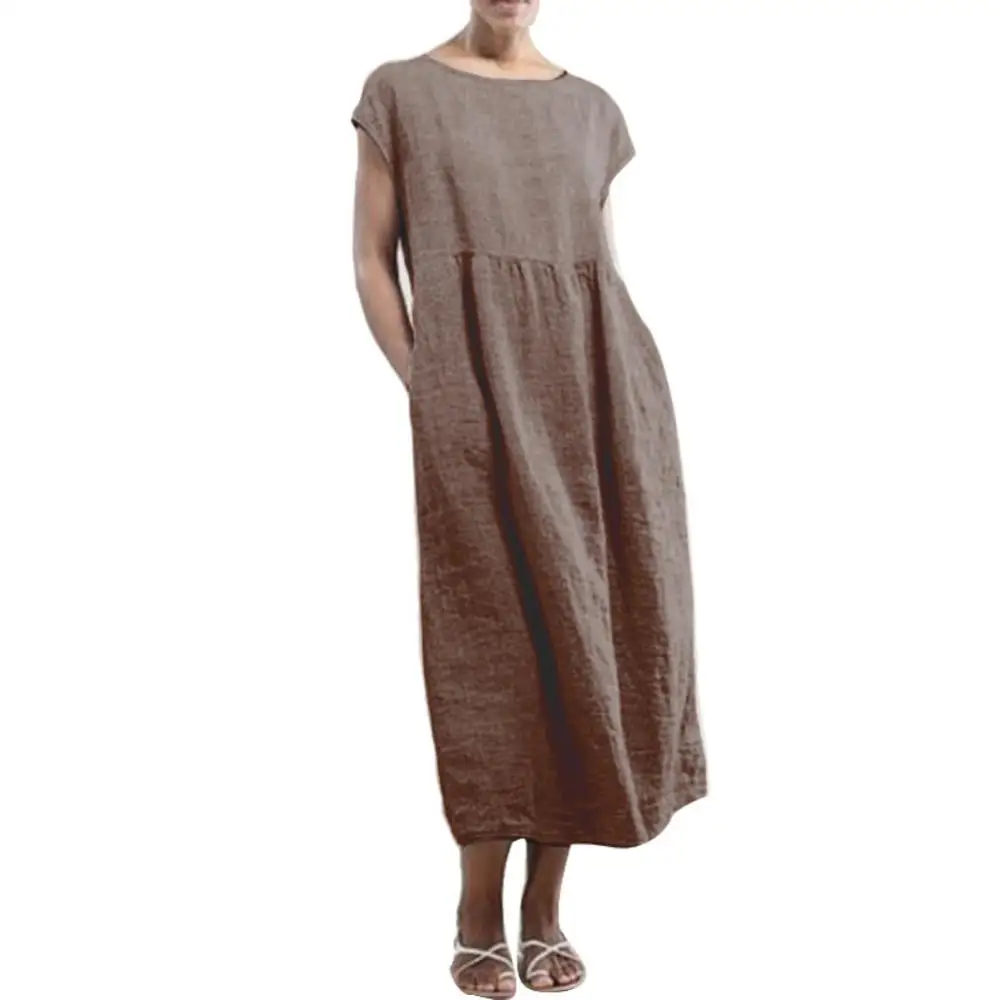 Women Elegant Solid Maxi Dress Summer Short Sleeve O Neck Vintage Harajuku Cotton Linen Loose Sundress Pockets Long Dress
Women Elegant Solid Maxi Dress Summer Short Sleeve O Neck Vintage Harajuku Cotton Linen Loose Sundress Pockets Long Dress