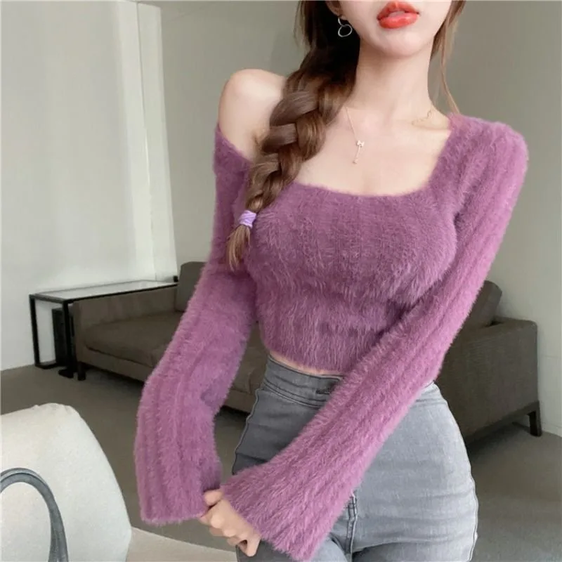 Knitted Crop Tops Women Furry Sweater Square Collar Korean Fashion Knitwear Long Sleeve Pullover Autumn Spring Clothes Purple
Knitted Crop Tops Women Furry Sweater Square Collar Korean Fashion Knitwear Long Sleeve Pullover Autumn Spring Clothes Purple