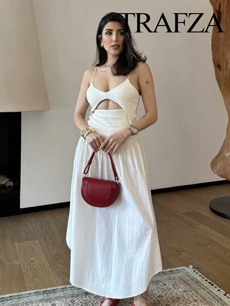 TRAFZA Woman Summer Solid Fashion V-Neck Opening Design Midi Sleeveless Dress Female Sexy Backless Pleated Party Sling Dress
TRAFZA Woman Summer Solid Fashion V-Neck Opening Design Midi Sleeveless Dress Female Sexy Backless Pleated Party Sling Dress