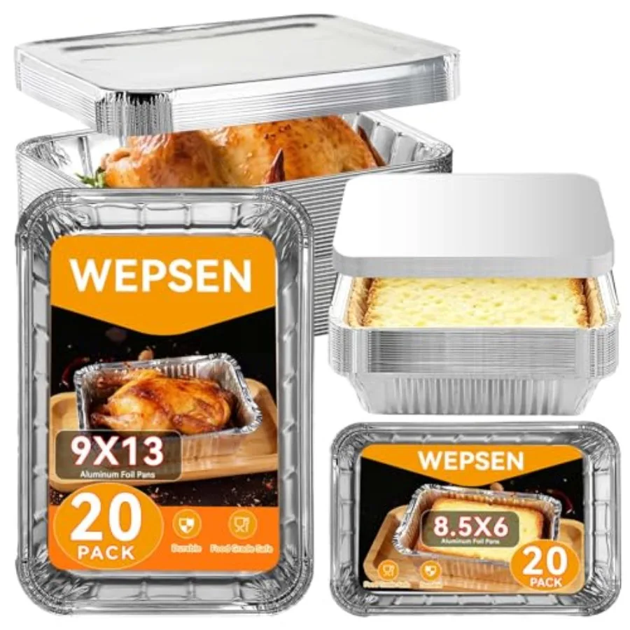 40 Pack Aluminum Pans with Lids, 20 Large 9x13" Aluminum Pans Disposable 10 Thick Large Lids and 20 Medium 8.5x6" Foil Pans (20
40 Pack Aluminum Pans with Lids, 20 Large 9x13" Aluminum Pans Disposable 10 Thick Large Lids and 20 Medium 8.5x6" Foil Pans (20