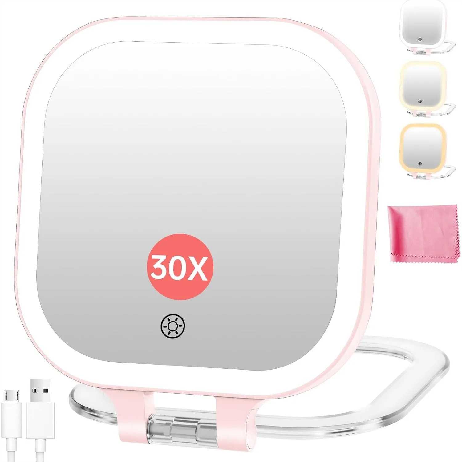 Rechargeable Travel Makeup Mirror 30X Magnification, 3.5" Lighted Portable Vanity Mirror with 3 Colors & Stepless Dimming
Rechargeable Travel Makeup Mirror 30X Magnification, 3.5" Lighted Portable Vanity Mirror with 3 Colors & Stepless Dimming