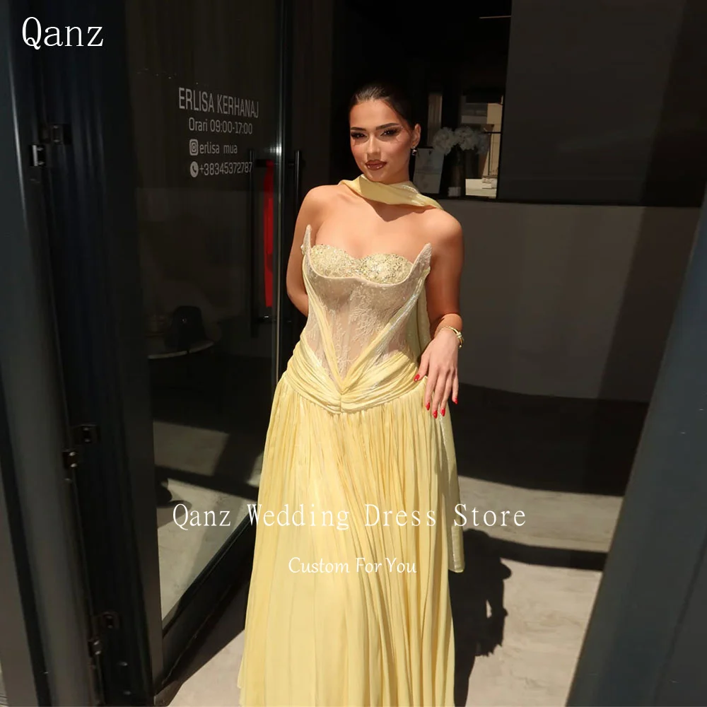 Qanz Yellow Women Long Evening Dresses Sweetheart Lace Appliques Luxury Party Dress Glitter Wedding Party Gowns Customized
Qanz Yellow Women Long Evening Dresses Sweetheart Lace Appliques Luxury Party Dress Glitter Wedding Party Gowns Customized
