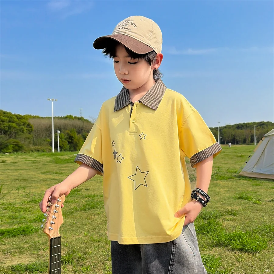Kids Summer Short Sleeve Polo Shirt For Childrens Boy New Designer Turn Down Collar T-shirt with Star Print Teenager Casual Tops
Kids Summer Short Sleeve Polo Shirt For Childrens Boy New Designer Turn Down Collar T-shirt with Star Print Teenager Casual Tops