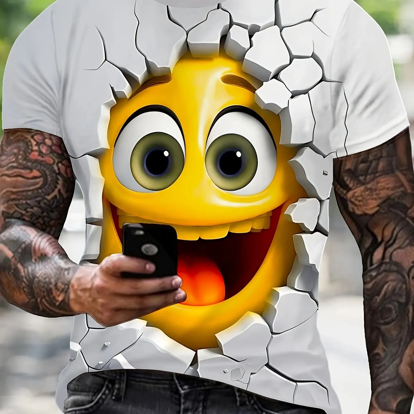 Funny 3D Smiling Face Print T Shirt For Men Hip Hop Trend Streetwear Casual Round Neck Short Sleeve Tops Fashion Loose T-Shirts
Funny 3D Smiling Face Print T Shirt For Men Hip Hop Trend Streetwear Casual Round Neck Short Sleeve Tops Fashion Loose T-Shirts