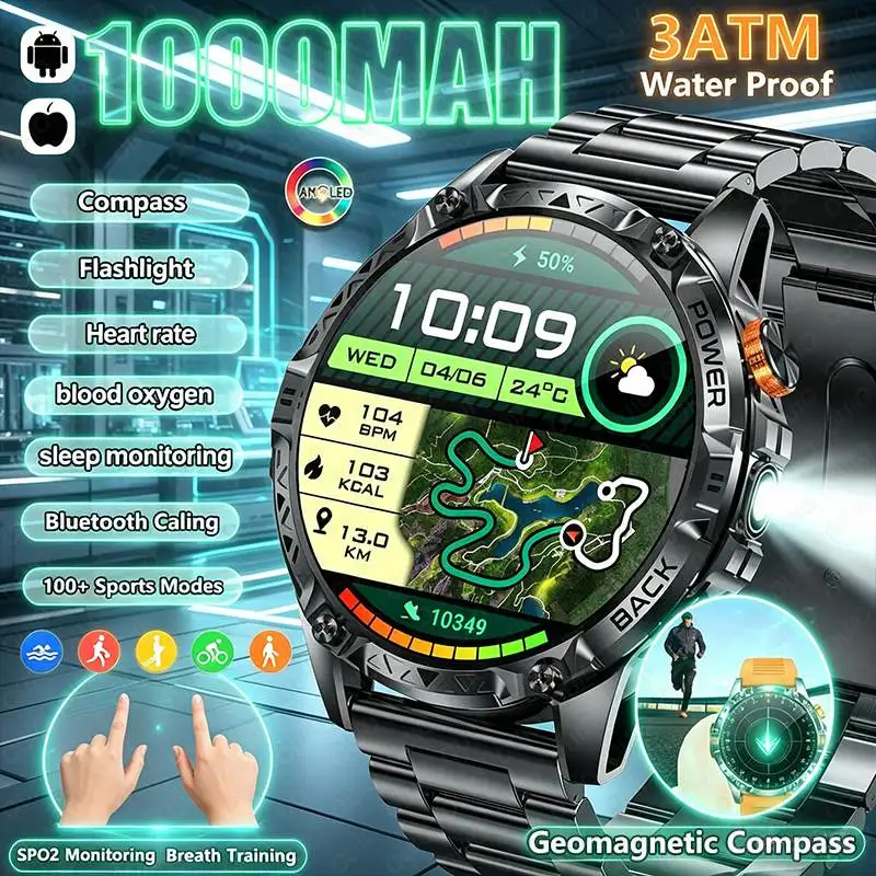 2026 New Men's Outdoor Smart Watch 100+ Sports Modes LED Flashlight IP68 Waterproof 1.7-inch AI Voice Bluetooth Call Smart Watch
2026 New Men's Outdoor Smart Watch 100+ Sports Modes LED Flashlight IP68 Waterproof 1.7-inch AI Voice Bluetooth Call Smart Watch