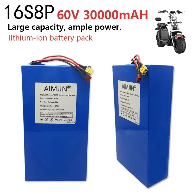 New High Power 60V 30Ah 16S8P Lithium 18650 battery pack 500-3000W Integrated BMS Scooter Motorcycle Battery
New High Power 60V 30Ah 16S8P Lithium 18650 battery pack 500-3000W Integrated BMS Scooter Motorcycle Battery