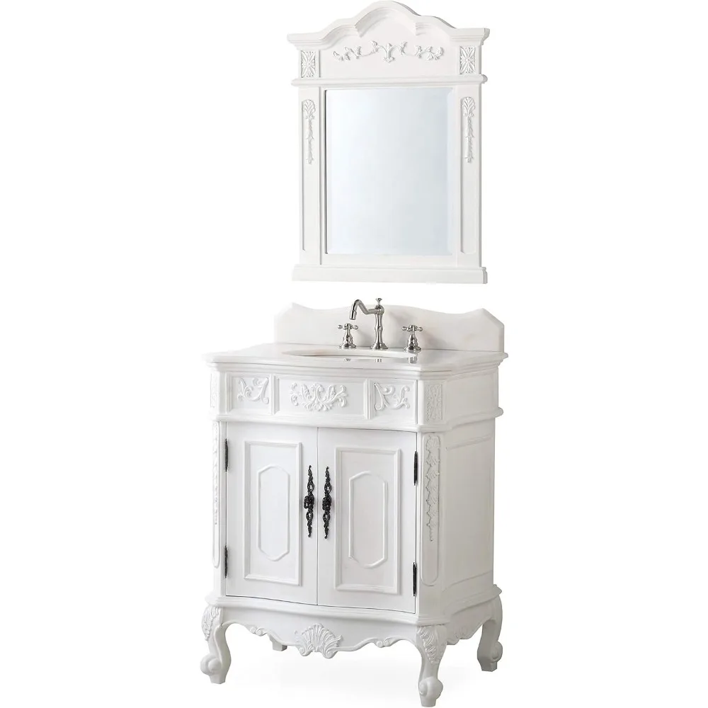 30.75" Ellenton Antique Style White Bathroom Sink Vanity & Mirror Set HF-080W-AW-BS-MIR
30.75" Ellenton Antique Style White Bathroom Sink Vanity & Mirror Set HF-080W-AW-BS-MIR