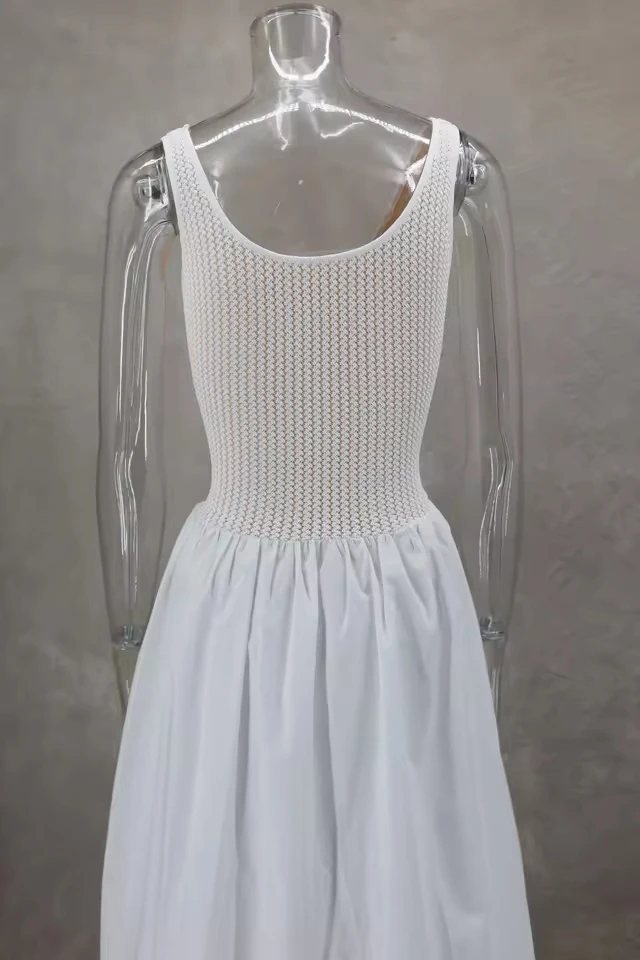 Holiday Knit Patchwork Dresses Women's Summer Simple Style Sleeveless Backless Suspenders Dress Beach White Chic Ladies Vestidos
Holiday Knit Patchwork Dresses Women's Summer Simple Style Sleeveless Backless Suspenders Dress Beach White Chic Ladies Vestidos