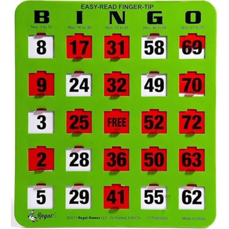 Regal Bingo - Shutter Slide Bingo Cards Only - 8" x 9" - 5-Ply Green Cardstock - Easy to Read - No Duplicates - Red Sliding Win
Regal Bingo - Shutter Slide Bingo Cards Only - 8" x 9" - 5-Ply Green Cardstock - Easy to Read - No Duplicates - Red Sliding Win