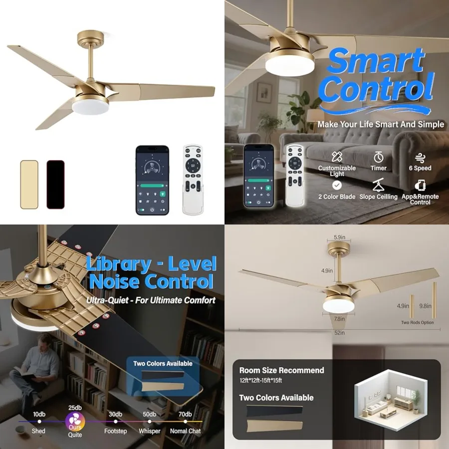Ceiling Fan with Lights and Remote, 3 Blade App Control Timer Reversible Stepless Brightness and Color Temperature Outdoor Wood
Ceiling Fan with Lights and Remote, 3 Blade App Control Timer Reversible Stepless Brightness and Color Temperature Outdoor Wood