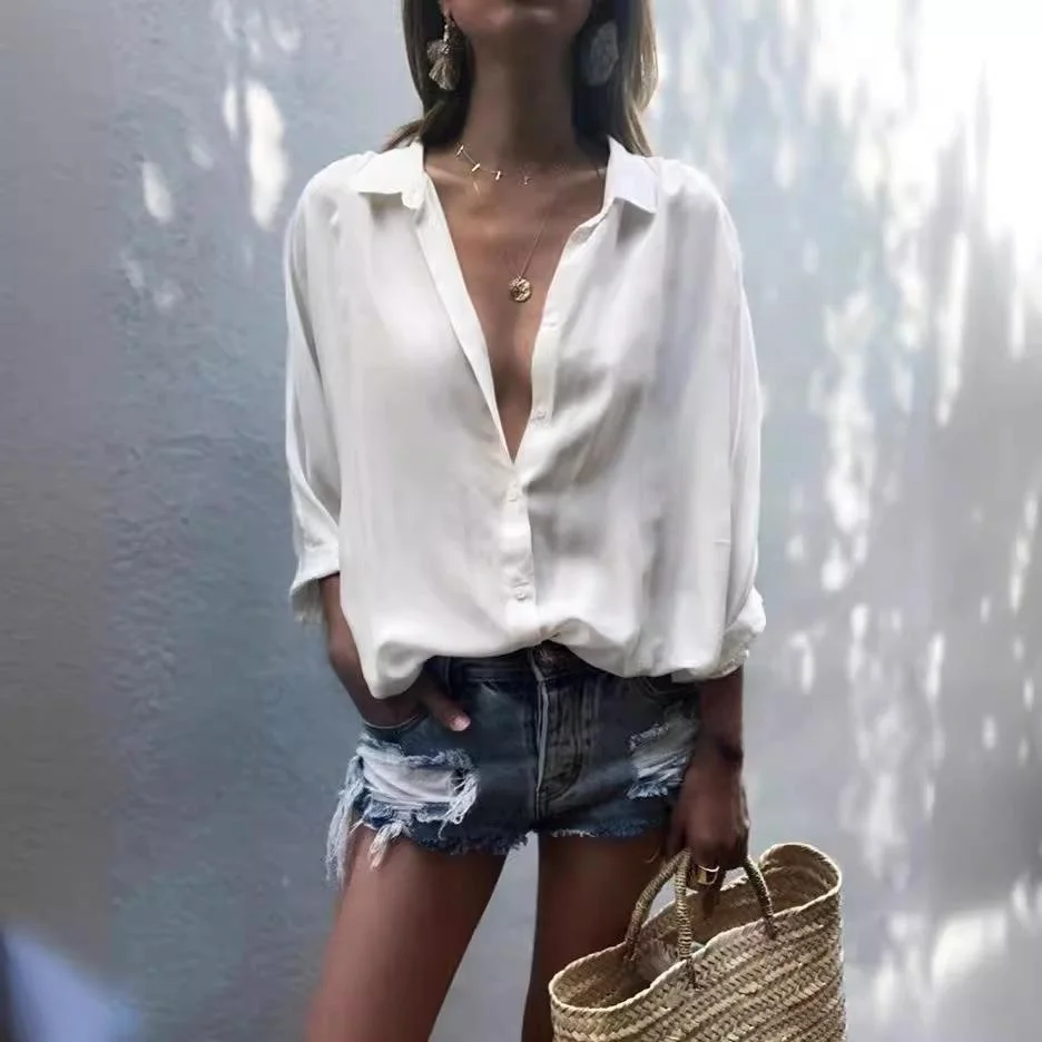 Elegant Women's Deep Neck Shirt Long Sleeve Pure Color Casual Business Office Wear Comfortable Fit Fashion Ladies' Blouse
Elegant Women's Deep Neck Shirt Long Sleeve Pure Color Casual Business Office Wear Comfortable Fit Fashion Ladies' Blouse