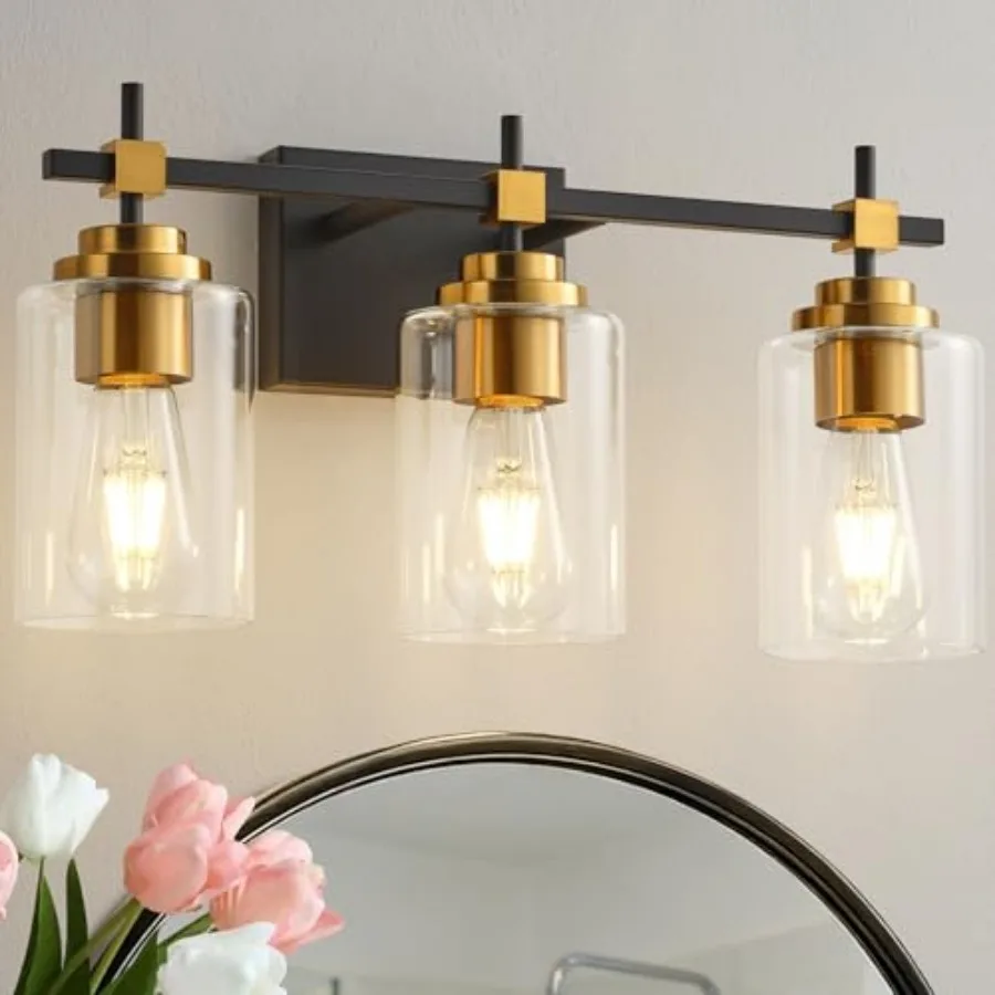 3 Light Black and Gold Bathroom Light Fixture Vintage Vanity Light with Clear Shades Modern Over Mirror Wall Lighting for Bathr
3 Light Black and Gold Bathroom Light Fixture Vintage Vanity Light with Clear Shades Modern Over Mirror Wall Lighting for Bathr