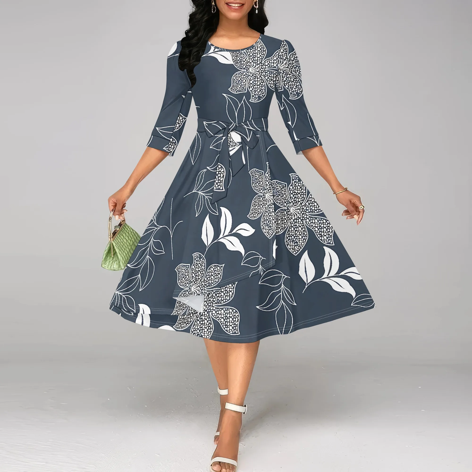 Nupusa Navy White Floral Print Dress for Women Regular Size Summer Casual Round Neck 3/4 Sleeve Belted Midi Dress
Nupusa Navy White Floral Print Dress for Women Regular Size Summer Casual Round Neck 3/4 Sleeve Belted Midi Dress