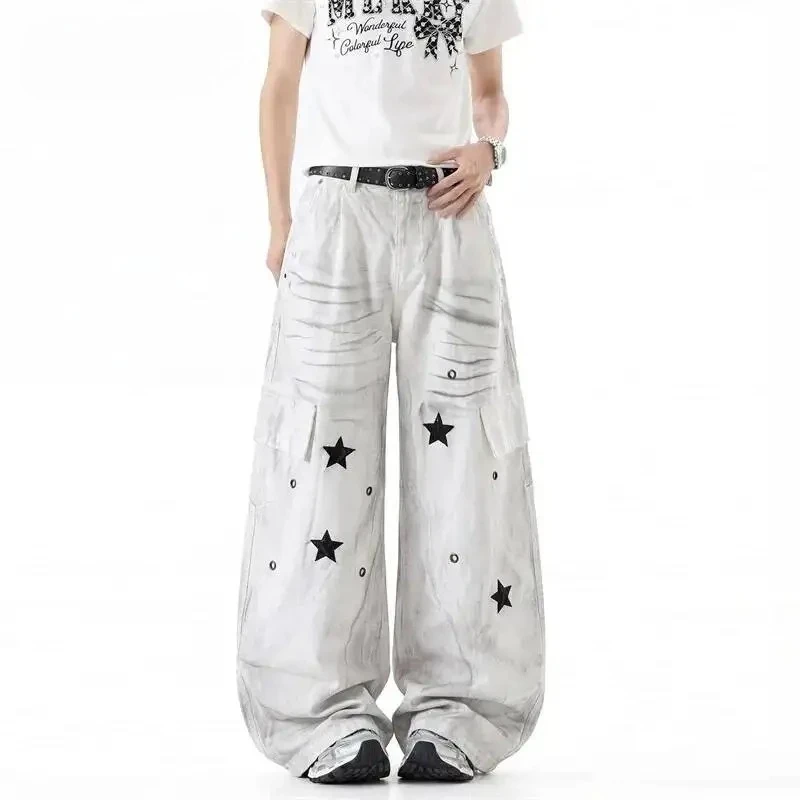 Handdyed Distressed Catear Star Print Men's Baggy Jeans Loose Wide Leg Floor Length Curved Denim Cargo Pants Casual
Handdyed Distressed Catear Star Print Men's Baggy Jeans Loose Wide Leg Floor Length Curved Denim Cargo Pants Casual