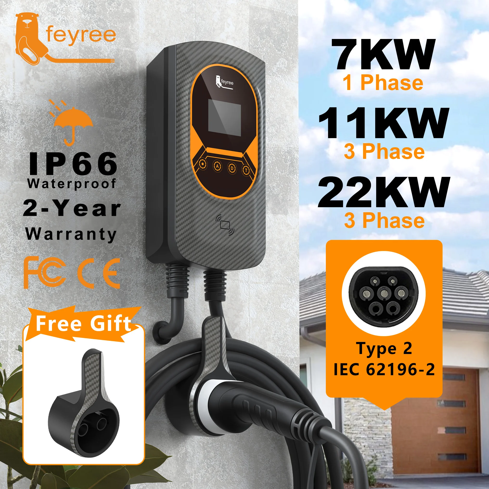 feyree EV Charger Type2 32A 7.6kW EVSE Wallbox 2.8inch Screen Current Adjustable Wallmounted Charging Station for Electric Car
feyree EV Charger Type2 32A 7.6kW EVSE Wallbox 2.8inch Screen Current Adjustable Wallmounted Charging Station for Electric Car