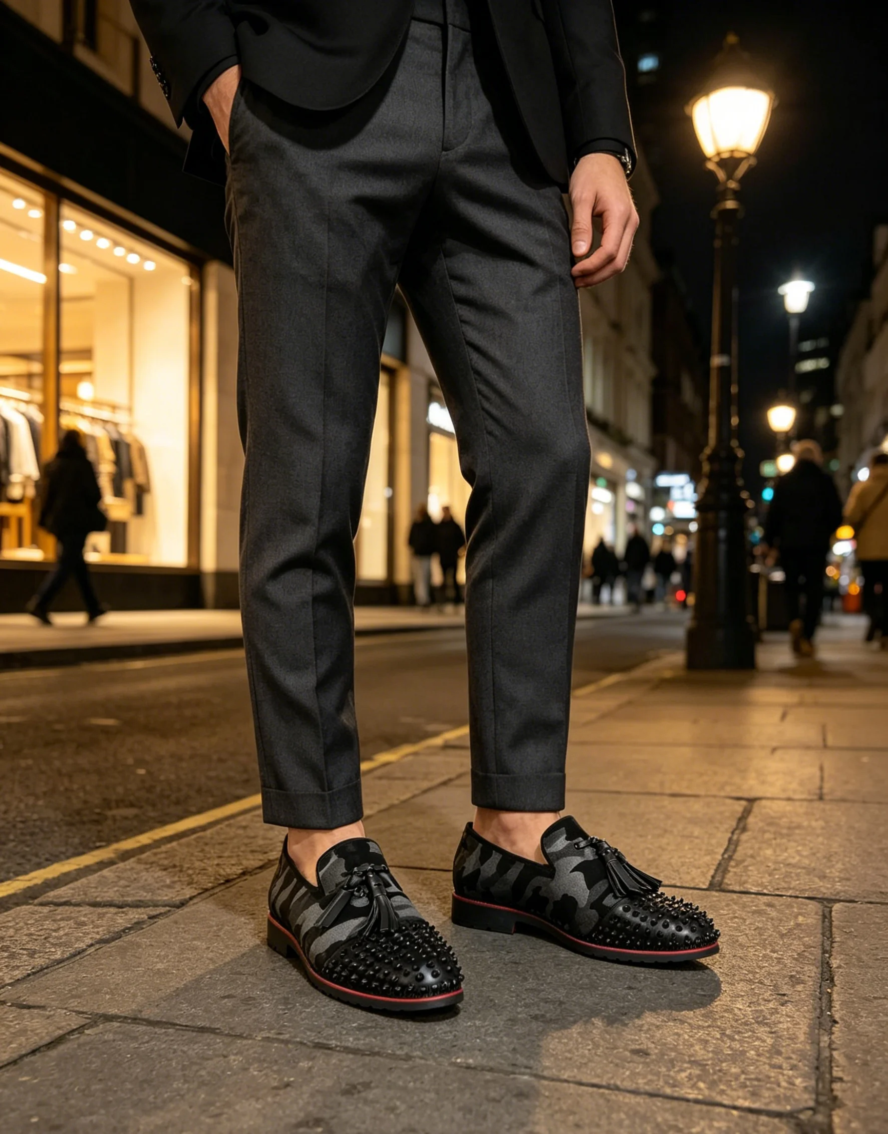 Black Rivets Round Toe Punk Male Loafers Red Sole Handmade Zapatos Para Business Man DE Camouflage Style Leather New Men’s Shoes
Black Rivets Round Toe Punk Male Loafers Red Sole Handmade Zapatos Para Business Man DE Camouflage Style Leather New Men’s Shoes