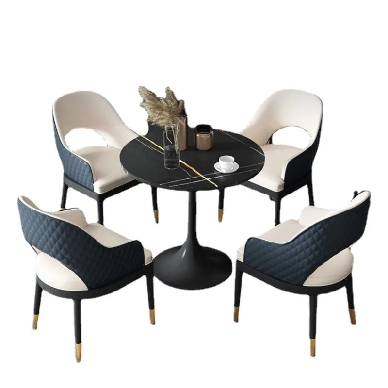 Nordic sales office negotiates table and chair combination light luxury reception rock slab round table 
Nordic sales office negotiates table and chair combination light luxury reception rock slab round table