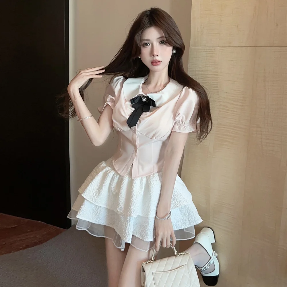 Sweet Preppy Sle ort irt And Skirt orm with Bowtie Cross-Border Casual Sportswear Set for Women in 2025 Summer
Sweet Preppy Sle ort irt And Skirt orm with Bowtie Cross-Border Casual Sportswear Set for Women in 2025 Summer