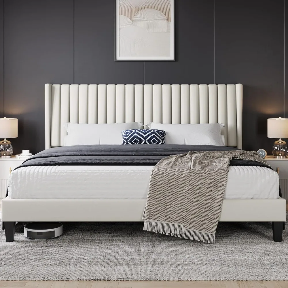 Bed Frame Upholstered Platform Bed with Fabric Headboard, Wing Edge Design/Non-Slip and Noise-Free/Wooden Slats Support
Bed Frame Upholstered Platform Bed with Fabric Headboard, Wing Edge Design/Non-Slip and Noise-Free/Wooden Slats Support