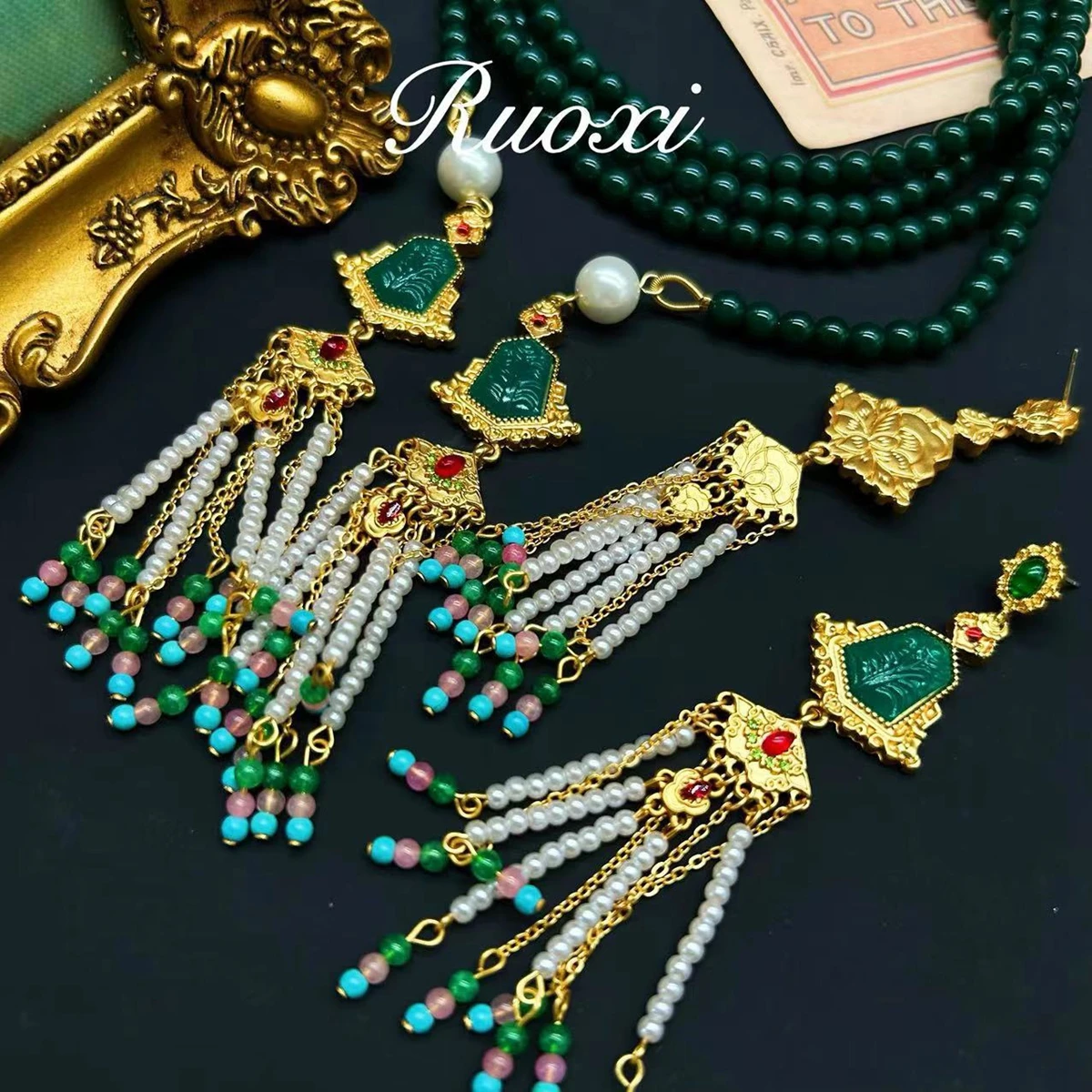 Vintage Shell Pearl Glass Choker Earrings Bracelet Colorful Collar Necklace Sets Tassel Beads Retro Royal Women's Party Jewelry
Vintage Shell Pearl Glass Choker Earrings Bracelet Colorful Collar Necklace Sets Tassel Beads Retro Royal Women's Party Jewelry
