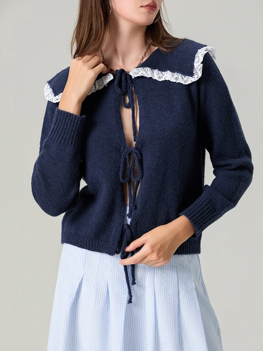 Women Tie Front Sweaters Casual Lightweight Lace Trim Long Sleeves Knit Cardigans Warm Fall Knitwear for Streetwear
Women Tie Front Sweaters Casual Lightweight Lace Trim Long Sleeves Knit Cardigans Warm Fall Knitwear for Streetwear