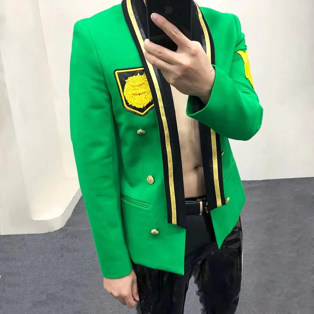 Korean Design Green Suit Coat Embroidered Badge Jacket Nightclub Bar Male Singer Stage Costume Greasy Tide Clothing Men Women
Korean Design Green Suit Coat Embroidered Badge Jacket Nightclub Bar Male Singer Stage Costume Greasy Tide Clothing Men Women