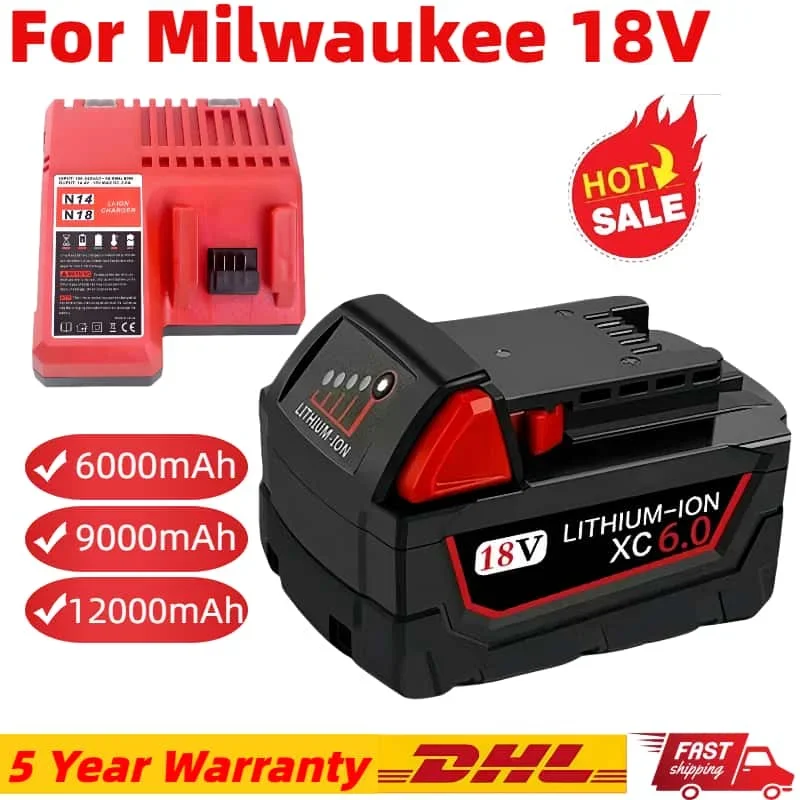 For Milwaukee Original 18V 12Ah 18650 lithium battery Replacement M18 XC 48-11-1860 48-11-1850 48-11-1840 48-11-1820 48-11-1815
For Milwaukee Original 18V 12Ah 18650 lithium battery Replacement M18 XC 48-11-1860 48-11-1850 48-11-1840 48-11-1820 48-11-1815