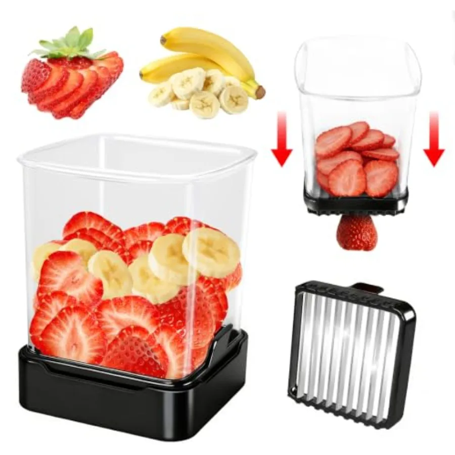 Fruit Slicer Cup for Strawberry, Banana, Hard-Boiled Egg - Detachable Cutter with Push Plate - 304 Stainless Steel Blade - Rapi
Fruit Slicer Cup for Strawberry, Banana, Hard-Boiled Egg - Detachable Cutter with Push Plate - 304 Stainless Steel Blade - Rapi
