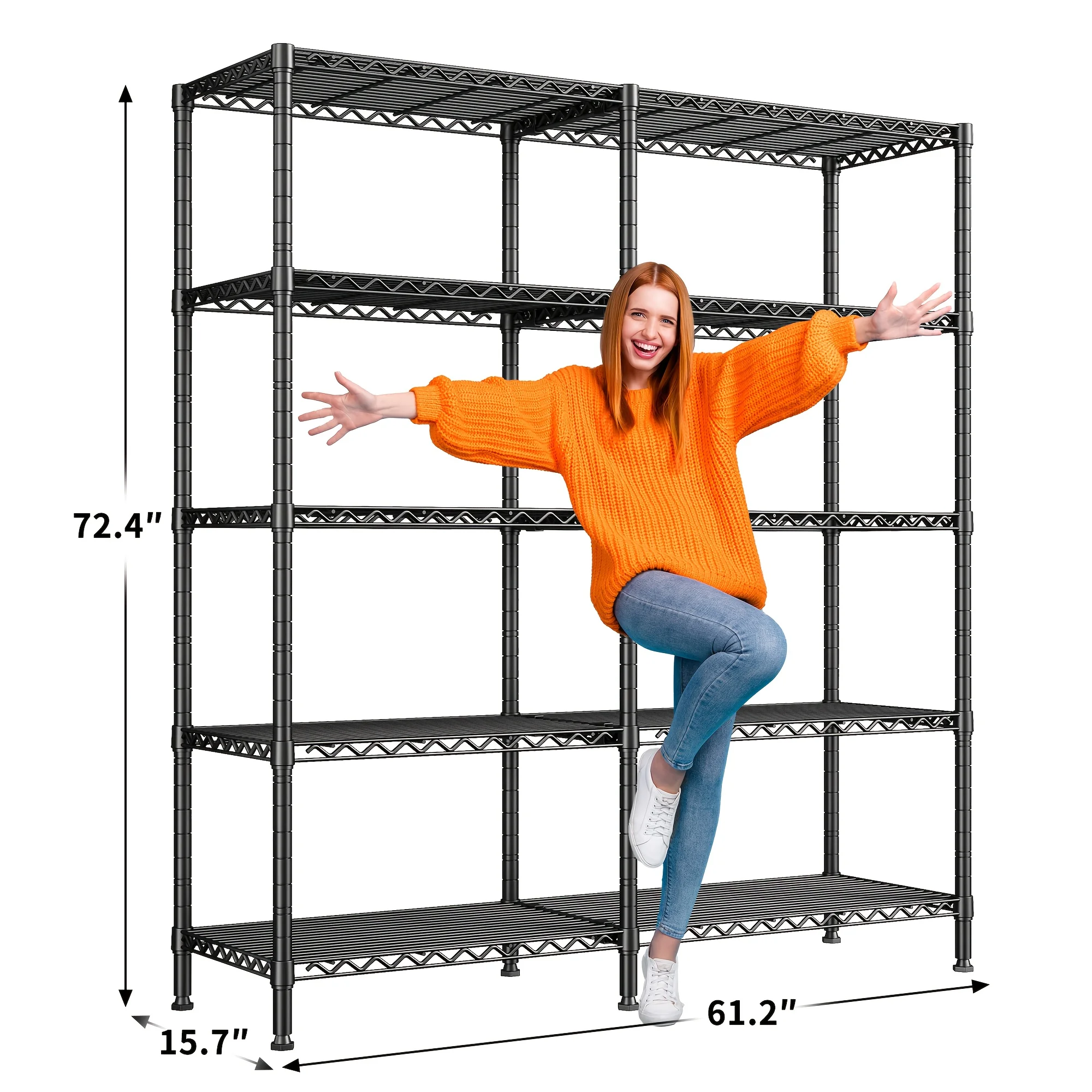 REIBII 61.2''W Storage Shelves 1500LBS Wire Shelving Unit 5 Tier Metal Shelving for Storage Rack Shelves for Storage Heavy Duty Garage Shelf Pantry Shelves Kitchen Shelving, 61.2''W*72.4''H*15.7" D, Standing Shelf
REIBII 61.2''W Storage Shelves 1500LBS Wire Shelving Unit 5 Tier Metal Shelving for Storage Rack Shelves for Storage Heavy Duty Garage Shelf Pantry Shelves Kitchen Shelving, 61.2''W*72.4''H*15.7" D, Standing Shelf