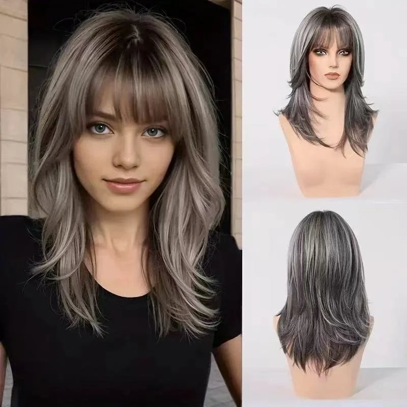 New European and American hot-selling fashion for women with bangs, slightly curled medium-length wig, high-temperature fibe
New European and American hot-selling fashion for women with bangs, slightly curled medium-length wig, high-temperature fibe