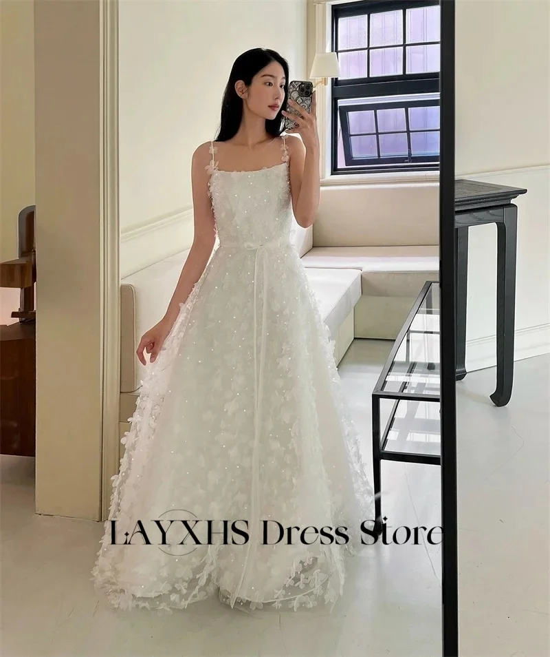 LAYXHS Simple spaghetti-straps Wedding Dresses Lace Appliques A-Line Korea Bridal Gown Customised свадебное платье 
LAYXHS Simple spaghetti-straps Wedding Dresses Lace Appliques A-Line Korea Bridal Gown Customised свадебное платье
