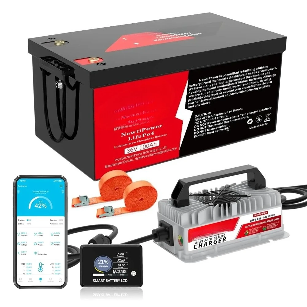 36V 100Ah Golf Cart LiFePO4 Battery with APP&Chager&Monitor,7.6KW Continuous Power Lithium Battery with 200A BMS,, Customized
36V 100Ah Golf Cart LiFePO4 Battery with APP&Chager&Monitor,7.6KW Continuous Power Lithium Battery with 200A BMS,, Customized