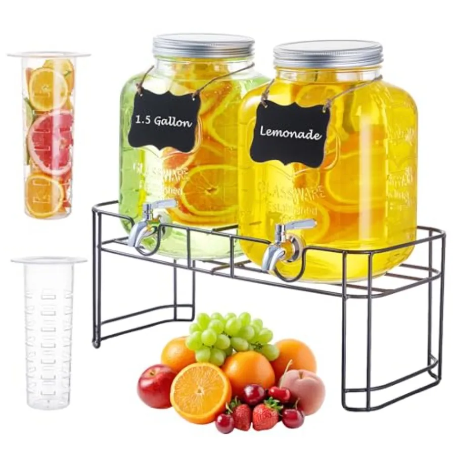 Glass Drink Dispensers for Parties, 2PACK Beverage Dispenser with Stand, Ice Cylinder and Stainless Steel Spigot 100% Leakproof
Glass Drink Dispensers for Parties, 2PACK Beverage Dispenser with Stand, Ice Cylinder and Stainless Steel Spigot 100% Leakproof