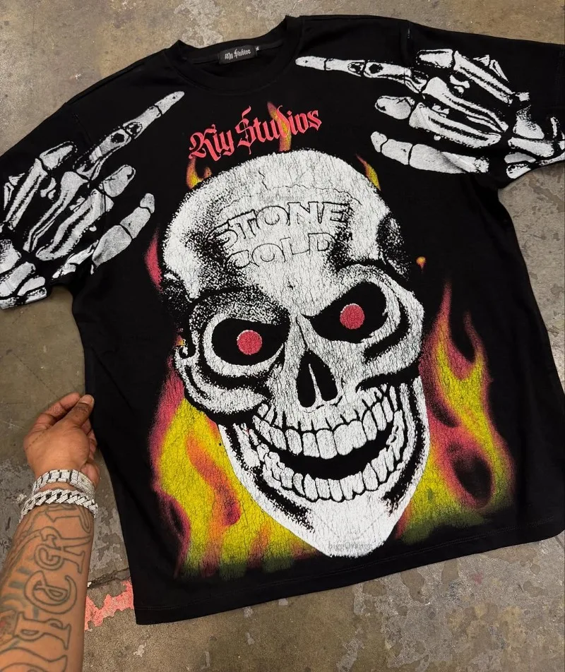 Hip-hop Trend Brand Streetwear Gothic Punk Rock Retro Skull Graphic T-shirt Men High Street Harajuku Loose Casual Oversized Top
Hip-hop Trend Brand Streetwear Gothic Punk Rock Retro Skull Graphic T-shirt Men High Street Harajuku Loose Casual Oversized Top