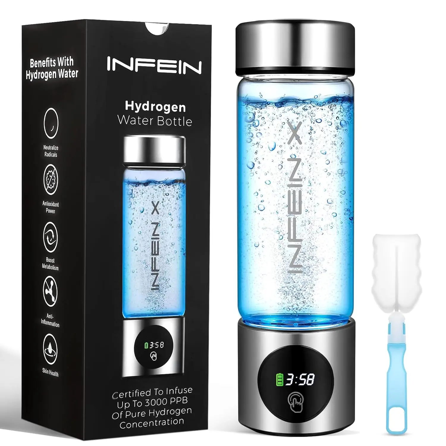 Hydrogen Water Bottle, 3000PPB Portable Water Ionizer, Rechargeable Generator with SPE & PEM Tech for Gym Office Home Travel
Hydrogen Water Bottle, 3000PPB Portable Water Ionizer, Rechargeable Generator with SPE & PEM Tech for Gym Office Home Travel