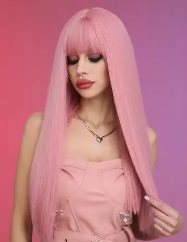 Pink Wigs Long Straight Synthetic Wig with Bangs Woman Wigs Heat Resistant Fake Hair Natural Looking Wigs for Daily Pa
Pink Wigs Long Straight Synthetic Wig with Bangs Woman Wigs Heat Resistant Fake Hair Natural Looking Wigs for Daily Pa