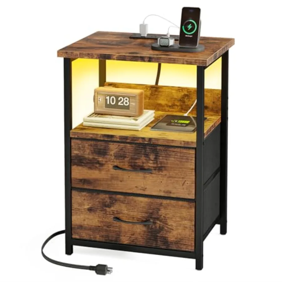 Night Stand with Charging Station, LED Nightstand with U-S-B Ports and Outlets, 2 Fabric Storage Drawers with PU Finish, Bedsid
Night Stand with Charging Station, LED Nightstand with U-S-B Ports and Outlets, 2 Fabric Storage Drawers with PU Finish, Bedsid