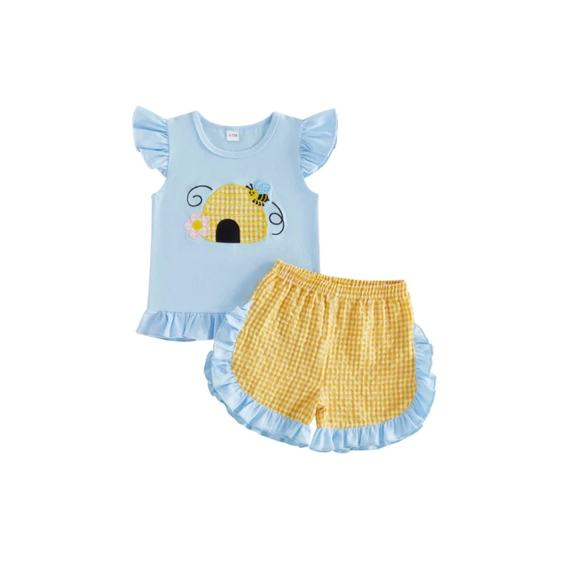 2026 Summer New Hot Selling Small Flying Sleeve Cartoon Pattern Top and Splicing Grid Pattern Shorts Two Piece Set
2026 Summer New Hot Selling Small Flying Sleeve Cartoon Pattern Top and Splicing Grid Pattern Shorts Two Piece Set