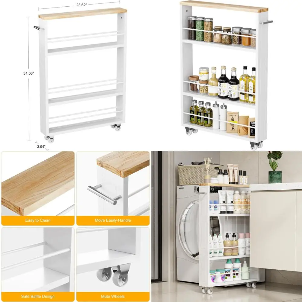 4-Tier White Slim Rolling Utility Cart with Handle for Kitchen, Laundry, and Compact Spaces
4-Tier White Slim Rolling Utility Cart with Handle for Kitchen, Laundry, and Compact Spaces