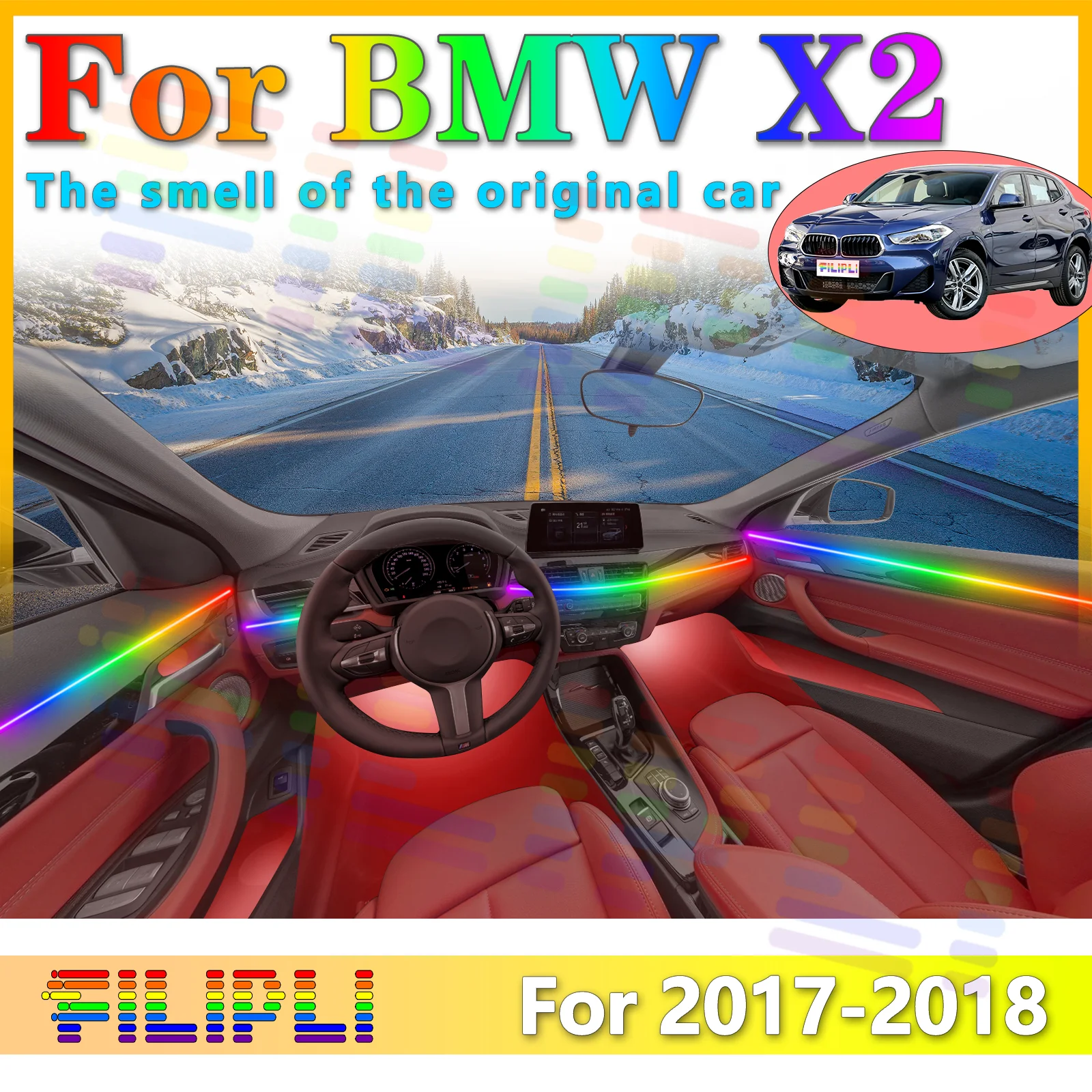 FILIPLI для BMW X2 F39 Интерьер RGB Symphony Ambient Light Светодиодная лента APP 64 цвета Все цвета Стример Улучшение удовольствия вождения
FILIPLI для BMW X2 F39 Интерьер RGB Symphony Ambient Light Светодиодная лента APP 64 цвета Все цвета Стример Улучшение удовольствия вождения