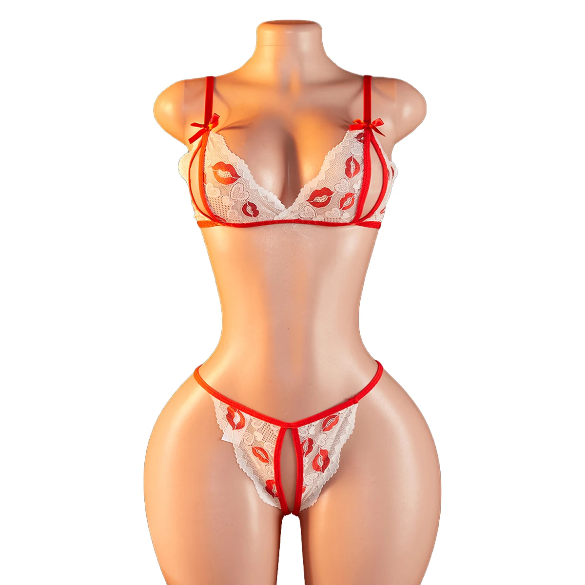 Соблазнительный комплект из кружевного белья с открытой спиной и мотивами в виде сердечек и губ, прозрачный бюстгальтер с вырезами и стринги без швов для романтических вечеров
Соблазнительный комплект из кружевного белья с открытой спиной и мотивами в виде сердечек и губ, прозрачный бюстгальтер с вырезами и стринги без швов для романтических вечеров