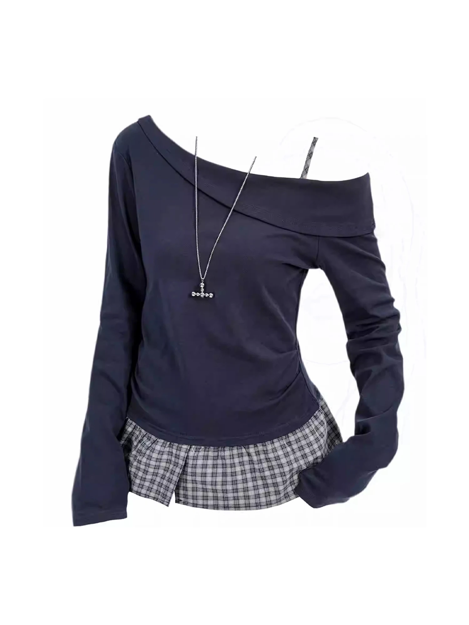 Женская темно-синяя лоскутная синяя футболка Harajuku Y2k Gyaru клетчатая футболка Эстетические винтажные футболки большого размера с длинными рукавами осень 2000-х годов 
Женская темно-синяя лоскутная синяя футболка Harajuku Y2k Gyaru клетчатая футболка Эстетические винтажные футболки большого размера с длинными рукавами осень 2000-х годов