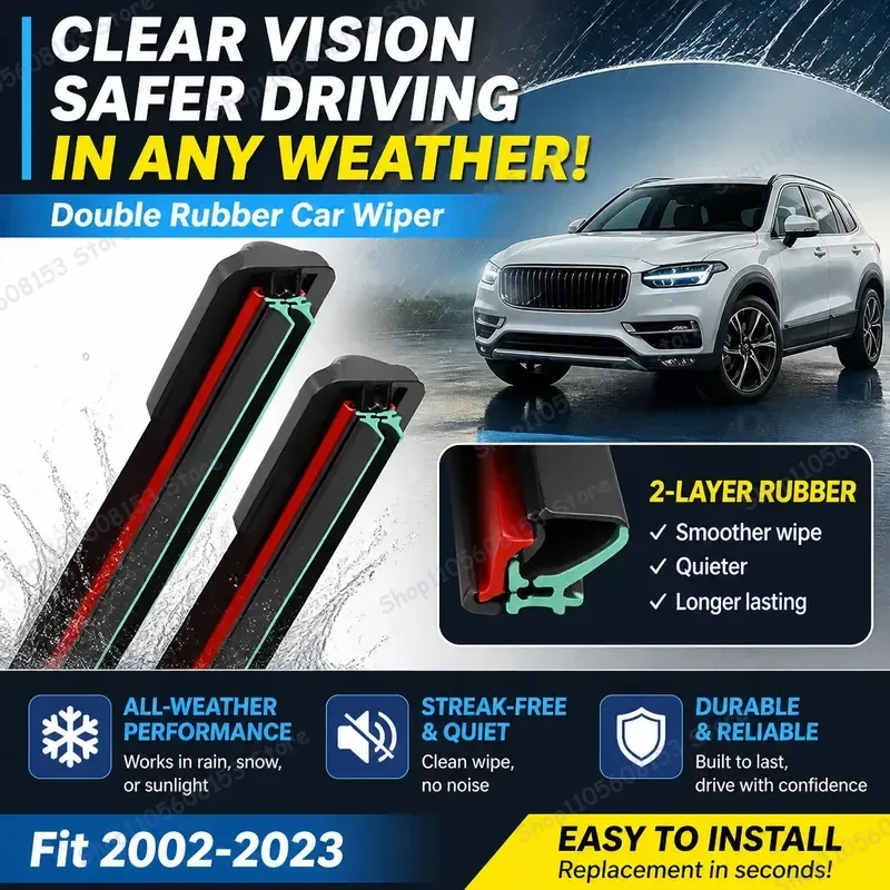 For Volvo XC90 MK1 MK2 2002–2023 front windshield wiper blades heavy-duty all-weather rubber refills OEM fit replacement car
For Volvo XC90 MK1 MK2 2002–2023 front windshield wiper blades heavy-duty all-weather rubber refills OEM fit replacement car