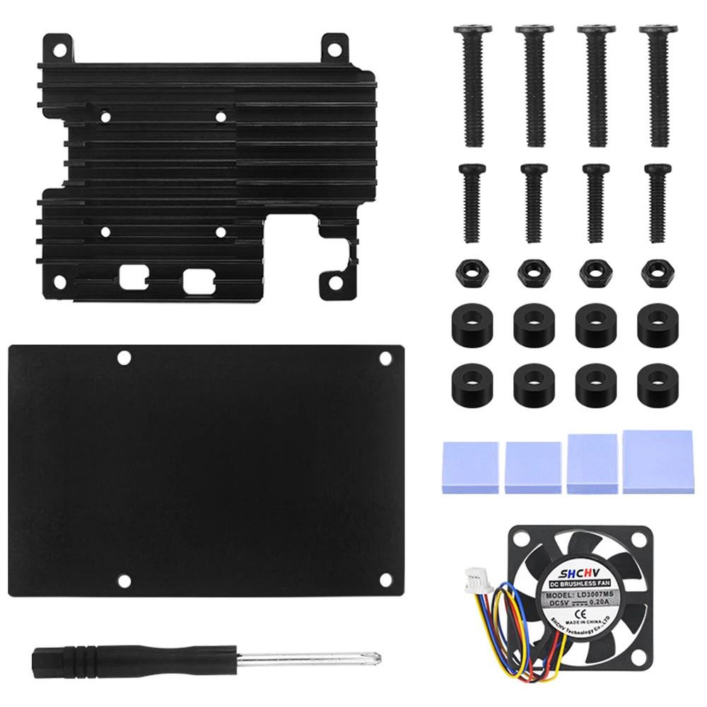 Aluminum protective case for Raspberry pi 5 motherboards with cooling fan to cool down temperature
Aluminum protective case for Raspberry pi 5 motherboards with cooling fan to cool down temperature