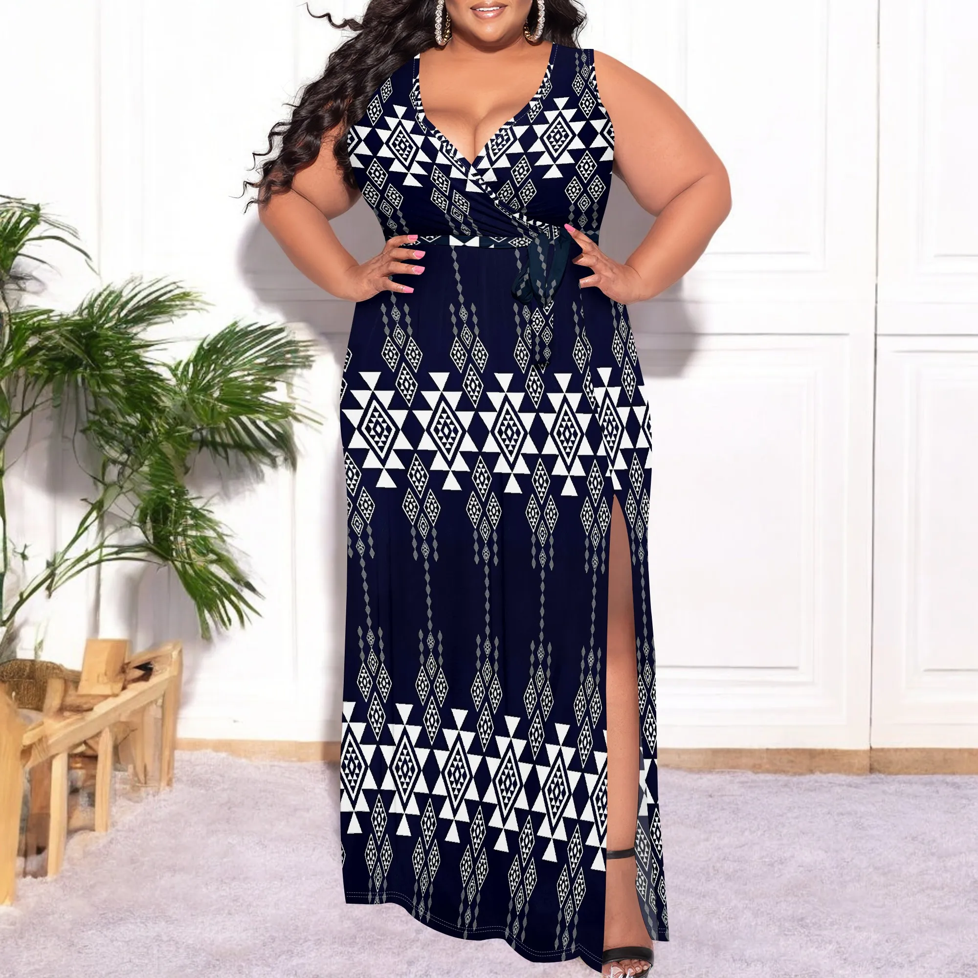 Plus Size Womens Sexy Casual Dresses for Curvy Women 3D Printed halterneck V Neckline Short Sleeve Loose High Vent Maxi Dress
Plus Size Womens Sexy Casual Dresses for Curvy Women 3D Printed halterneck V Neckline Short Sleeve Loose High Vent Maxi Dress
