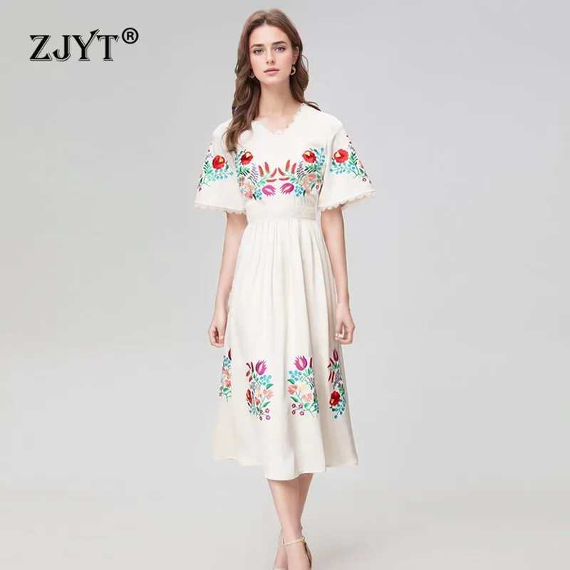 ZJYT Runway Fashion Summer Floral Embroidery Dresses for Women 2024 Designer Short Sleeve Midi Party Dress Elegant Holiday White
ZJYT Runway Fashion Summer Floral Embroidery Dresses for Women 2024 Designer Short Sleeve Midi Party Dress Elegant Holiday White