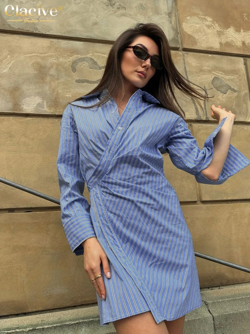 Clacive Fashion Loose Blue Stripe Women Dress 2026 Casual Lapel Long Sleeve Mini Dresses Elegant Classic Female Dress Streetwear
Clacive Fashion Loose Blue Stripe Women Dress 2026 Casual Lapel Long Sleeve Mini Dresses Elegant Classic Female Dress Streetwear